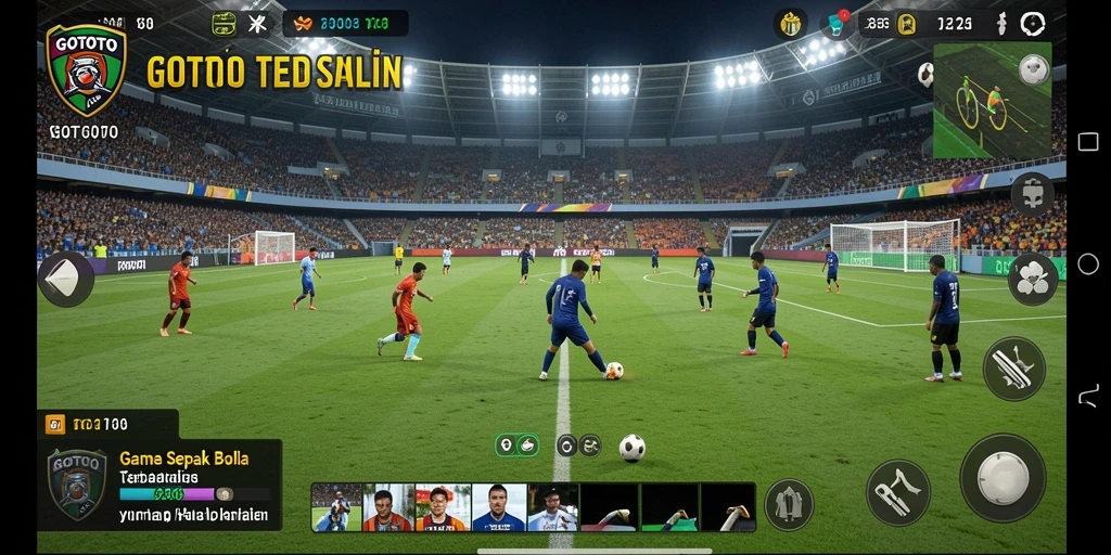 Tangkapan layar GOTOTO menampilkan pertandingan sepak bola dengan grafik yang memukau.