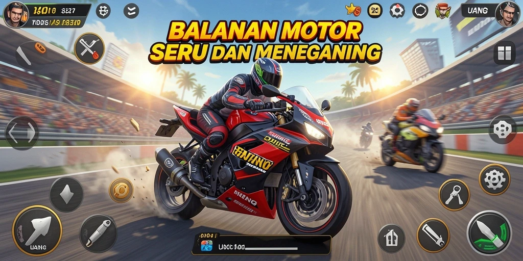Tampak gameplay UANG dengan pembalapan motor yang seru.