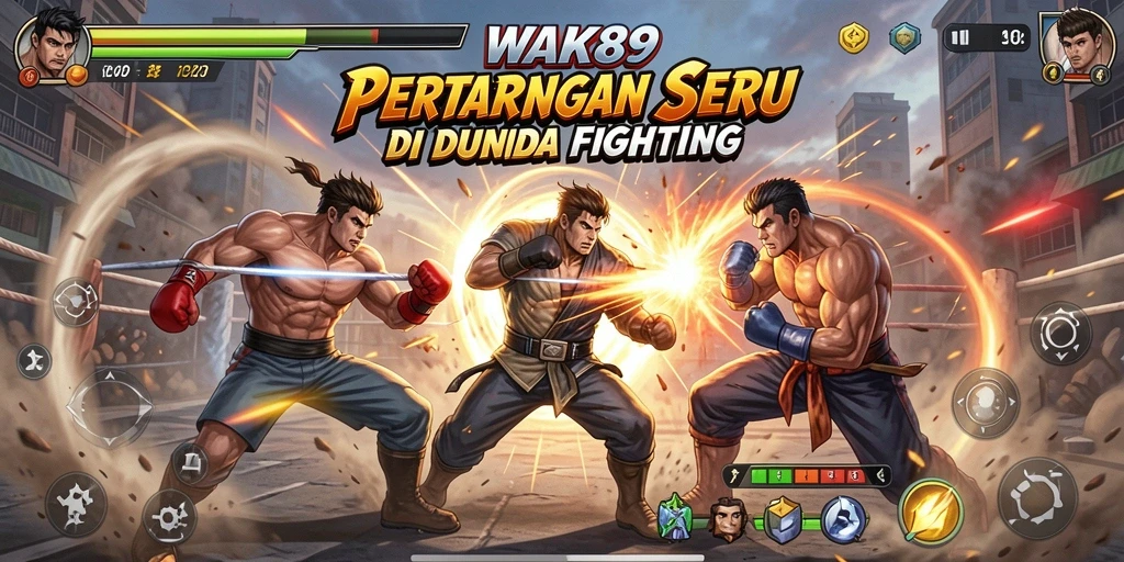 Tangkapan layar utama WAK89 menampilkan aksi pertarungan seru dan karakter yang kuat.